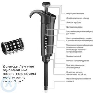 Дозаторы Ленпипет одноканальные переменного объема механические серии &laquo;Блэк&raquo;
