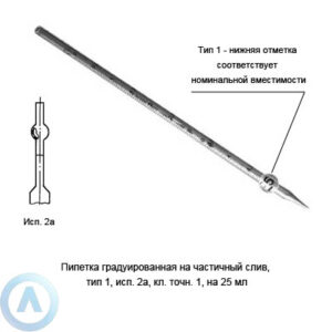 Пипетка 1-2а-1-25 на&nbsp;частичный слив с&nbsp;расширением и&nbsp;резервуаром