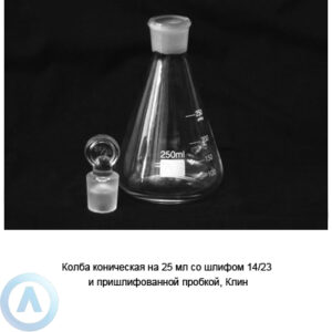 Колба коническая на&nbsp;25&nbsp;мл со&nbsp;шлифом 14/23 и&nbsp;пришлифованной пробкой (Клин)